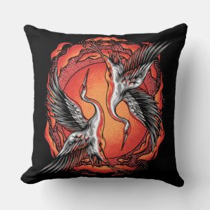 Coussin Grues de combat volantes japonaises Art asiatique