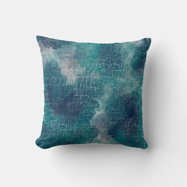 Coussin Grunge Abstrait Artistique, Marine, Turquoise, Tur (Recto)