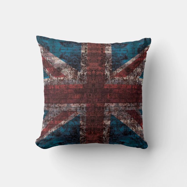 Coussin grunge de lancer d'Union Jack de brique (Recto)