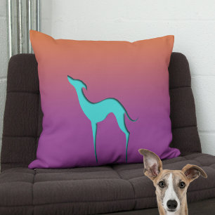 Coussin Gryhound Whippet Chien bleu orange violet Ombre
