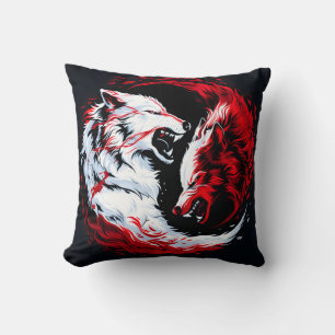 Coussin Guerrier loup cosmique rouge blanc