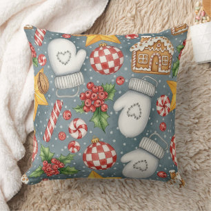 Coussin Guimauve et Canne à Sucre de Noël à l'Aquarelle