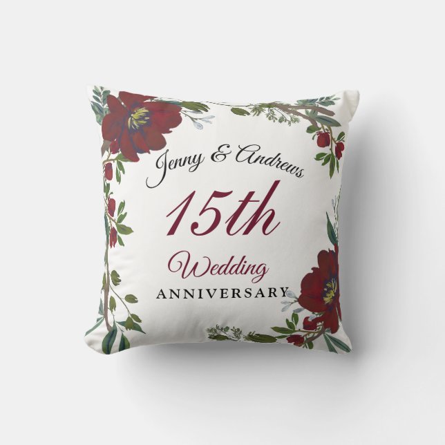 Coussin Guirlande rouge Bourgogne 15e anniversaire Mariage (Recto)