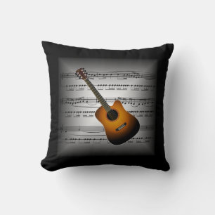 Coussin Guitare ~ 3-D Partition Musique ~ Gris/Noir Coussi