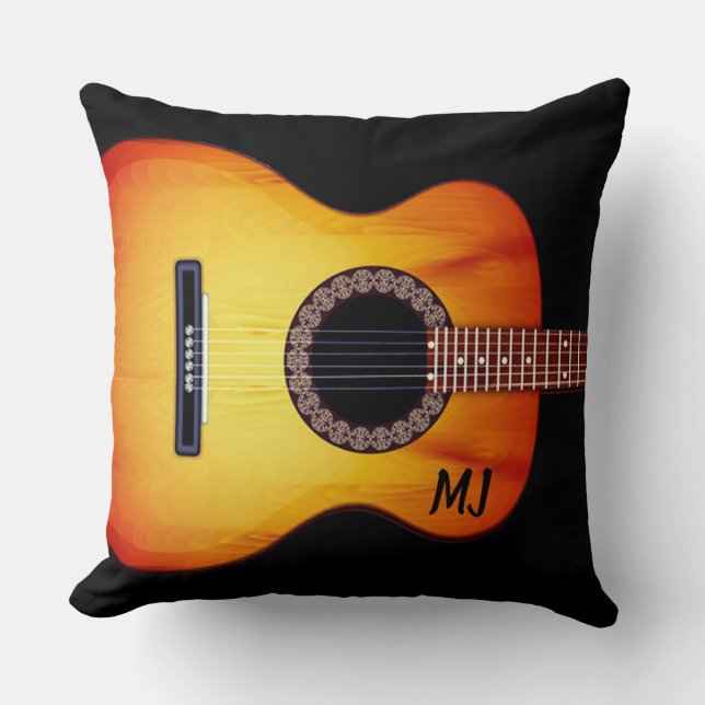 Coussin Guitare acoustique noire monogramme (Recto)