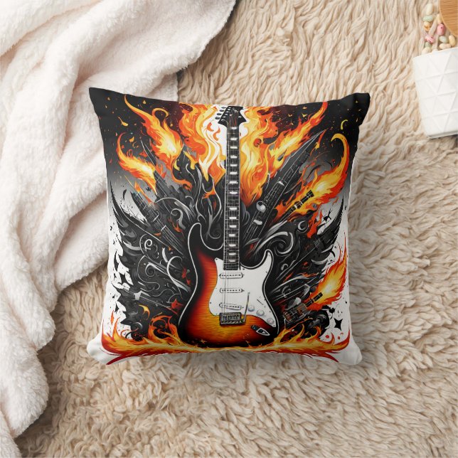 Coussin Guitare allumée par des flammes vibrantes dans l'a (Couverture)