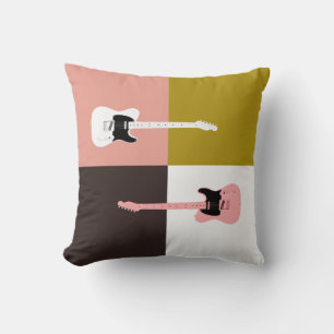 Coussin Guitare blanche rose or au chocolat ivoire rose