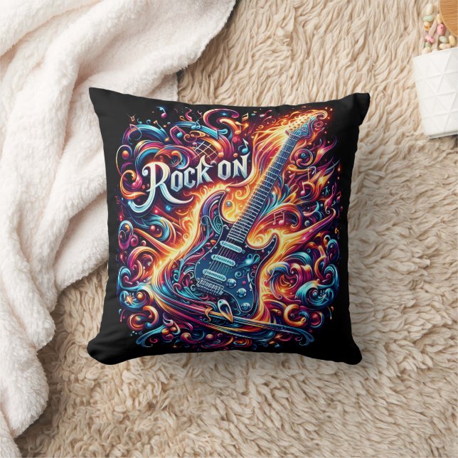Coussin Guitare électrique avec des tourbillons vibrants (Couverture)