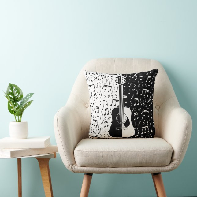 Coussin Guitare et note musicale contemporaine en noir et  (Chaise)