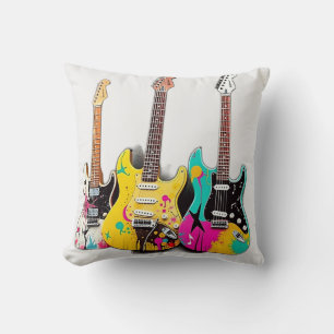 Coussin Guitares de style graffiti avec notes musicales