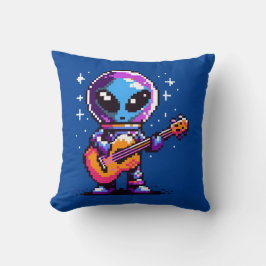 Coussin Guitariste Alien 8 bits - Musique spatiale Pixel R
