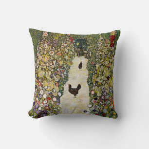 Coussin Gustav Klimt - Chemin de jardin avec poulets