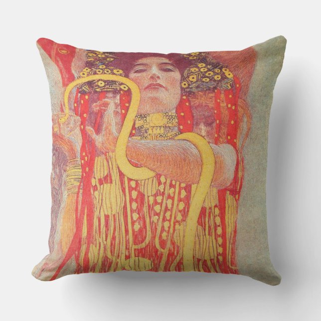 Coussin Gustav Klimt Red Woman Gold Snake Peinture (Recto)