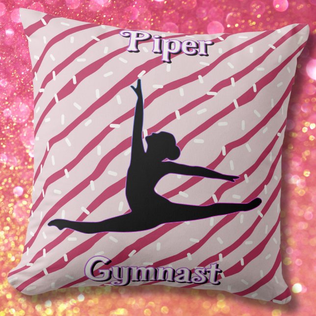 Coussin Gymnastique Pink White Pepperment Sprinkel (Gymnastics Pink White Peppermint Candy Sprinkle Personalized Pillow)
