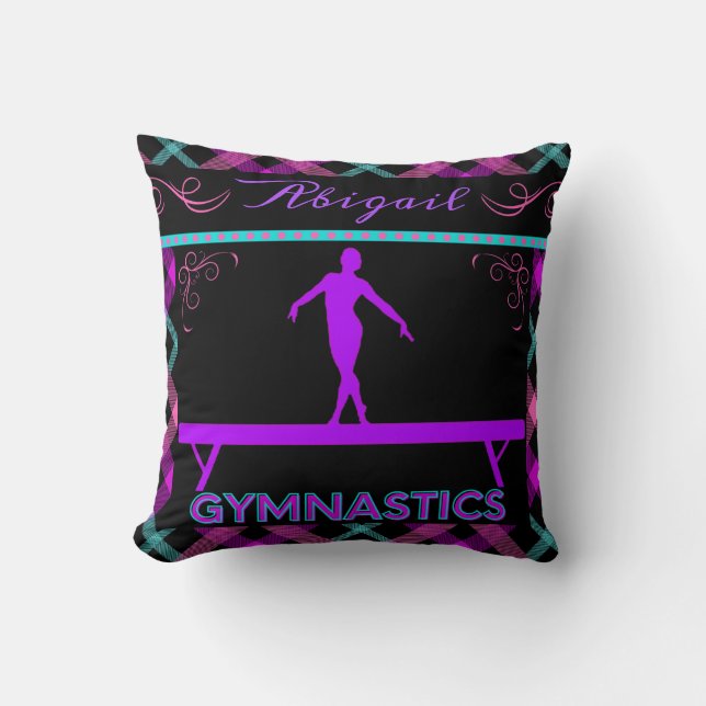 Coussin Gymnastique Poutrelle rose violet Turquoise Tartan (Recto)