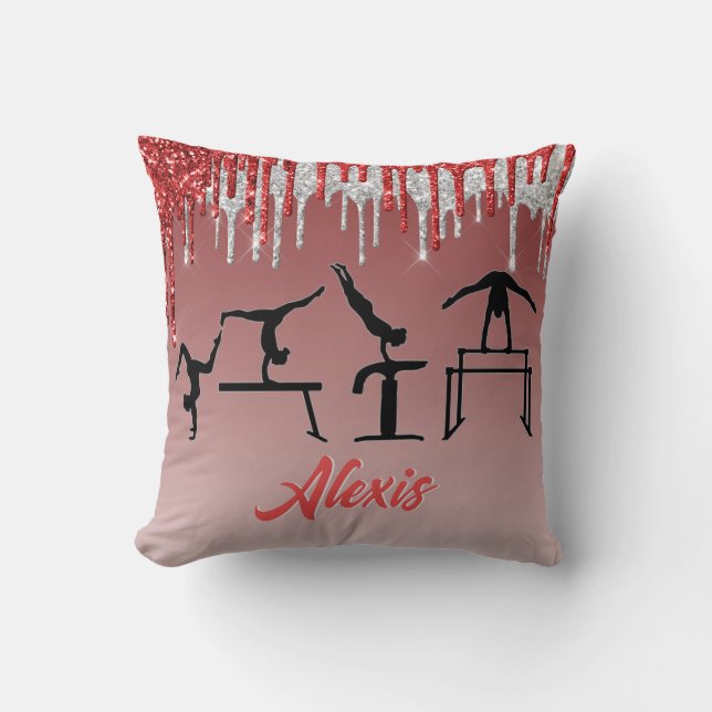 Coussin Gymnastique rouge et argent Parties scintillant Om (Recto)