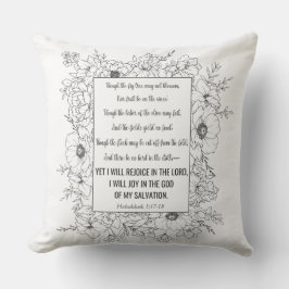 Coussin Habakkuk 3:17-18 Bible Verse Floral Line Art