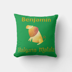 Coussin Hakuna Matata Lion d'Afrique Vert et Or