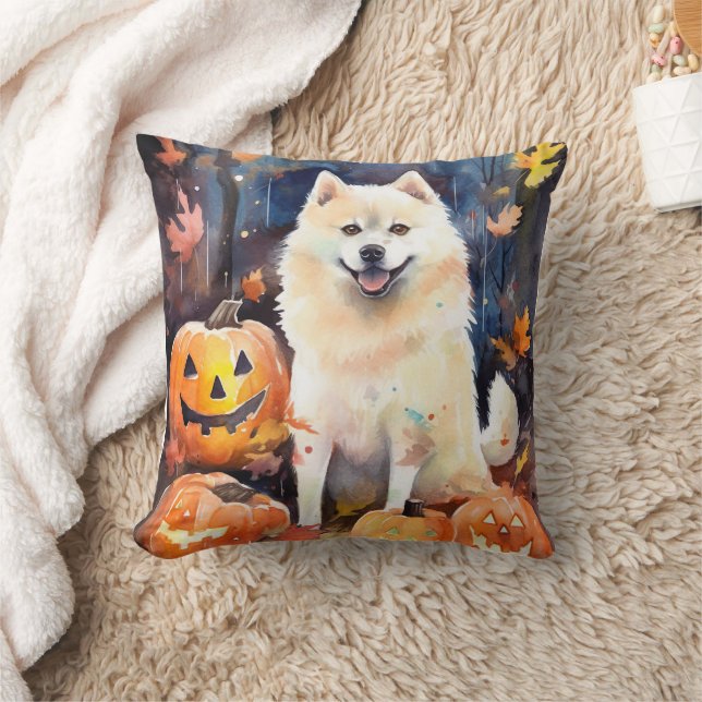 Coussin Halloween Akita Américain Avec La Peur Citrouille (Couverture)
