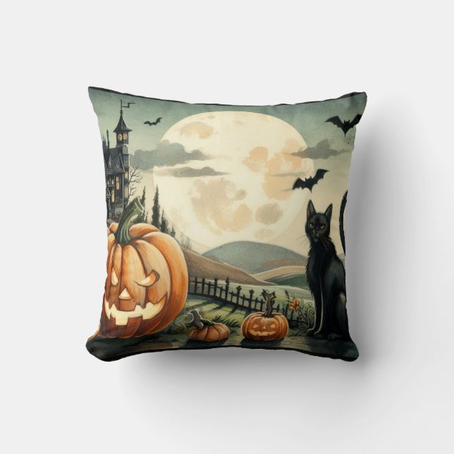 Coussin Halloween/Automne/Automne/citrouille/chat (Recto)