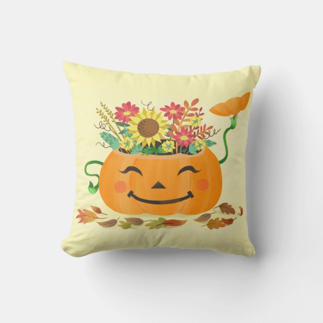 Coussin Halloween automne Citrouille floral (Recto)