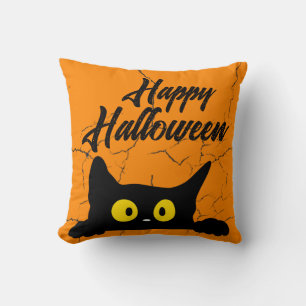 Coussin Halloween Chat Noir Texture Perdue Orange