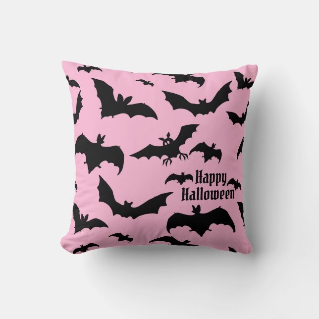 Coussin Halloween chauves-souris roses et noires (Recto)