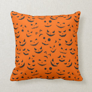 Coussin Halloween Citrouille orange Smile Coton 16"X16
