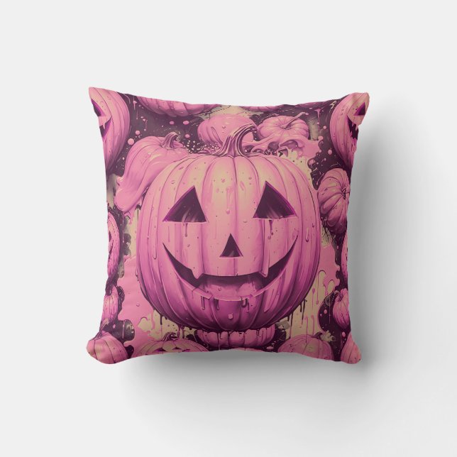 Coussin Halloween Citrouille rose (Recto)