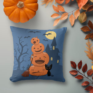 Coussin Halloween Citrouilles et chat noir