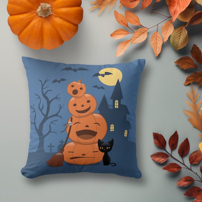 Coussin Halloween Citrouilles et chat noir (Créateur téléchargé)