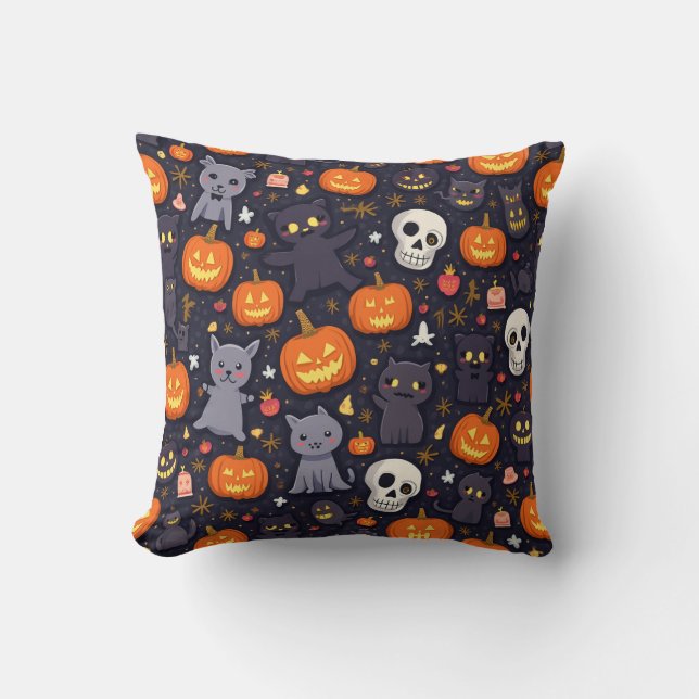 Coussin halloween, coussin, coussin, citrouille, crâne (Recto)