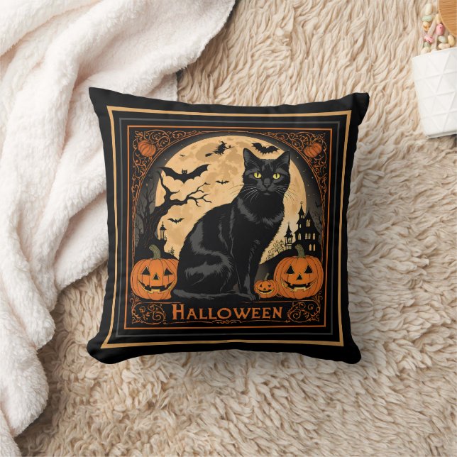 Coussin Halloween de chat de Kitty noir (Couverture)