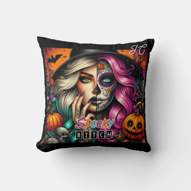 Coussin Halloween de fille Goth éffrayante (Recto)