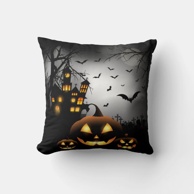 Coussin Halloween - Éffrayant Citrouille gris lune - All O (Recto)