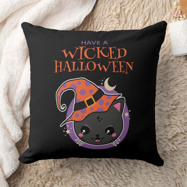 Coussin Halloween en chat à sorcière Kawaii (Couverture)