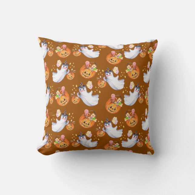 Coussin Halloween fantôme et sucreries sans soudure motif  (Recto)