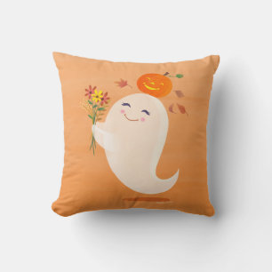 Coussin Halloween Gentil Fantôme et Fleurs