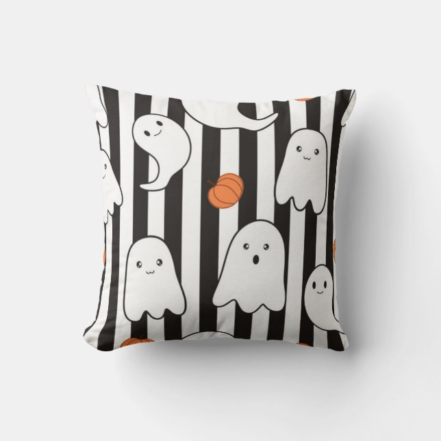 Coussin Halloween Ghost et Motif Citrouille (Recto)