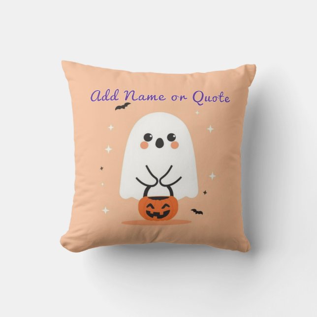 Coussin Halloween Ghost mignon - Texte modifiable (Recto)