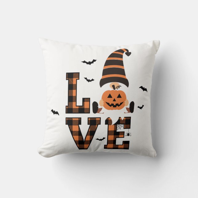 Coussin Halloween Gnome Tartan LOVE Black Orange (Recto)