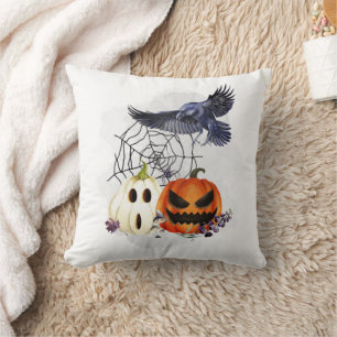 Coussin  Halloween Goth Corbeau Corneille Citrouilles  