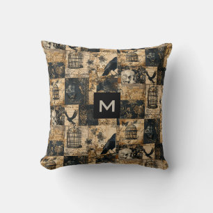 Coussin Halloween gothique victorien Monogramme Patchwork