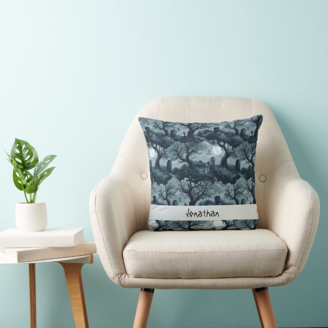 Coussin Halloween Graveyard Arbres Déplaisants Fantôme Lun (Chaise)