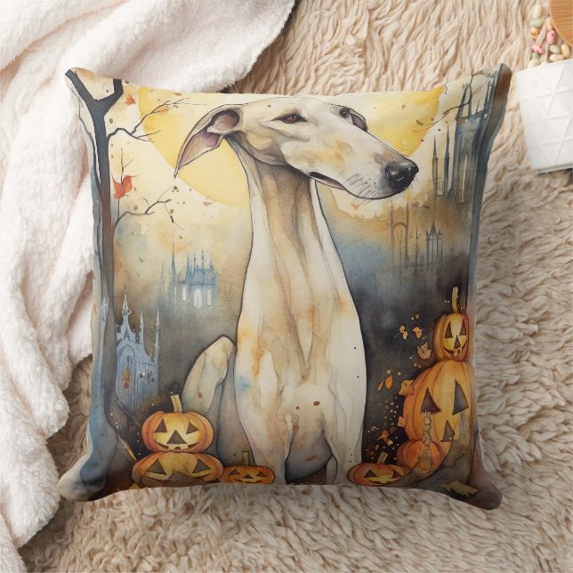 Coussin Halloween Greyhound Avec La Peur Citrouille (Couverture)