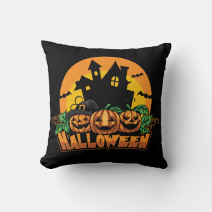 Coussin Halloween Haunted House Citrouilles