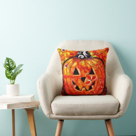 Coussin Halloween Jack-o'-lantern Citrouille Floral saison