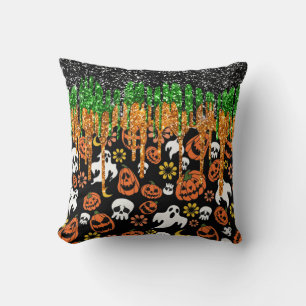 Coussin Halloween Jack Olantern Pumpkins, Flying Ghosts