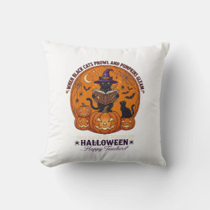 Coussin Halloween Joyeux Professeur Chat Noir Sorcière Cha