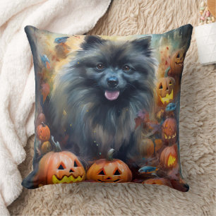 Coussin Halloween Keeshonté avec la peur Citrouille